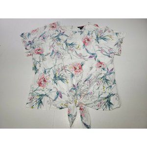 Buffalo David Bitton Ladies' Tie Front Top Blouse White Flower Small S